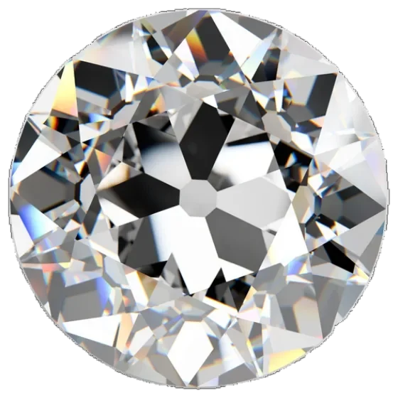 A round Old European-cut diamond viewed from above, showing the open culet at its center