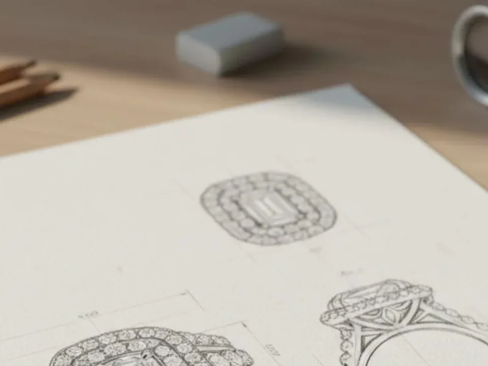 A hand-drawn pencil sketch of a ring design