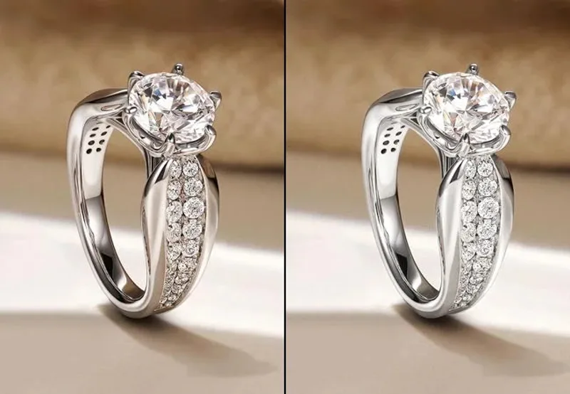 A ring before and after rhodium plating